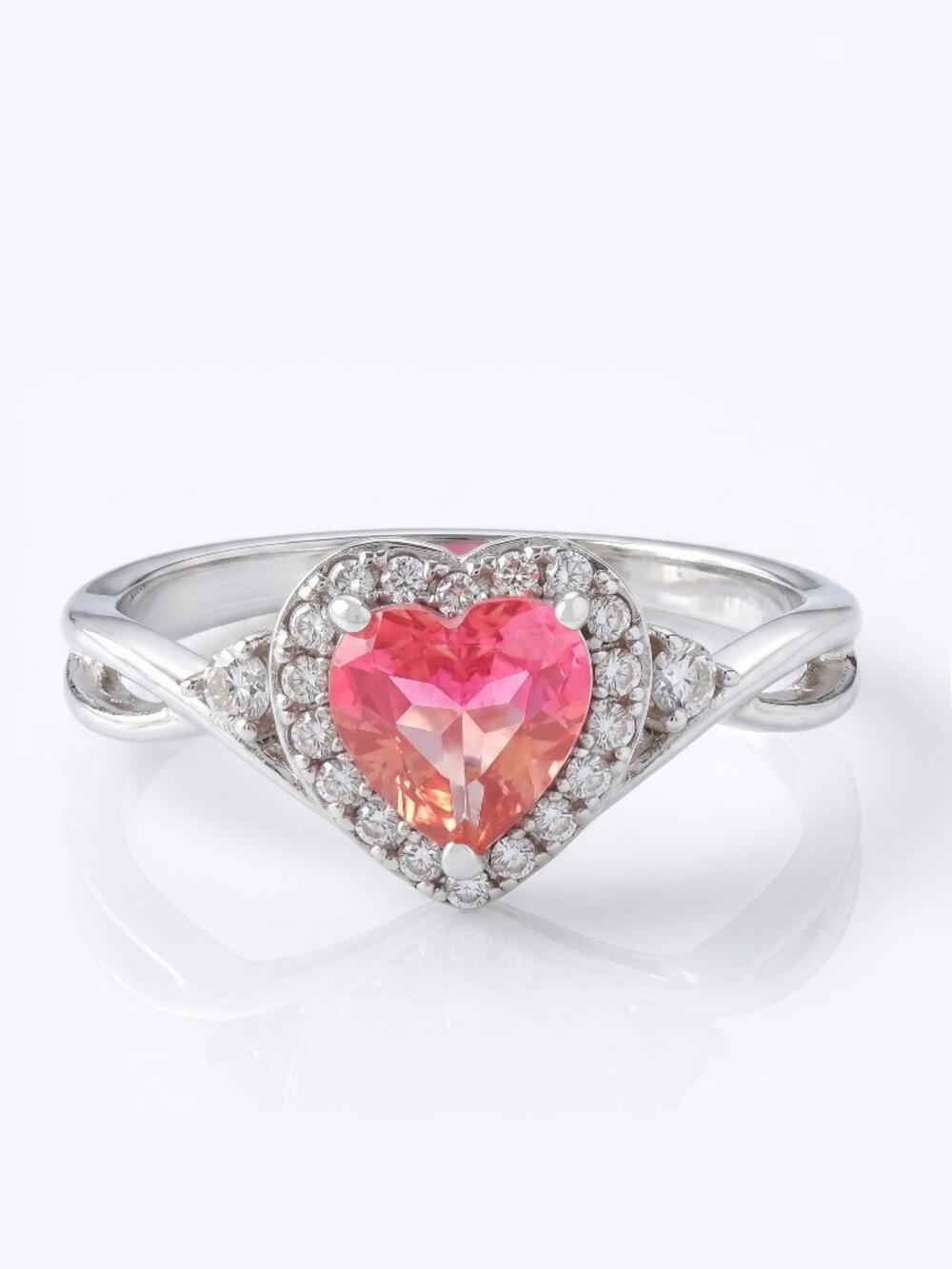Pink & Peach Marquis Bi-Color Tourmaline Heart Ring, 925 Sterling Silver